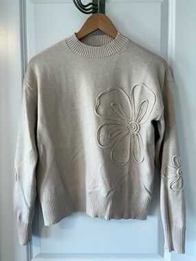 Charlie B Soutache Floral Mock Neck Sweater Cream Heather M